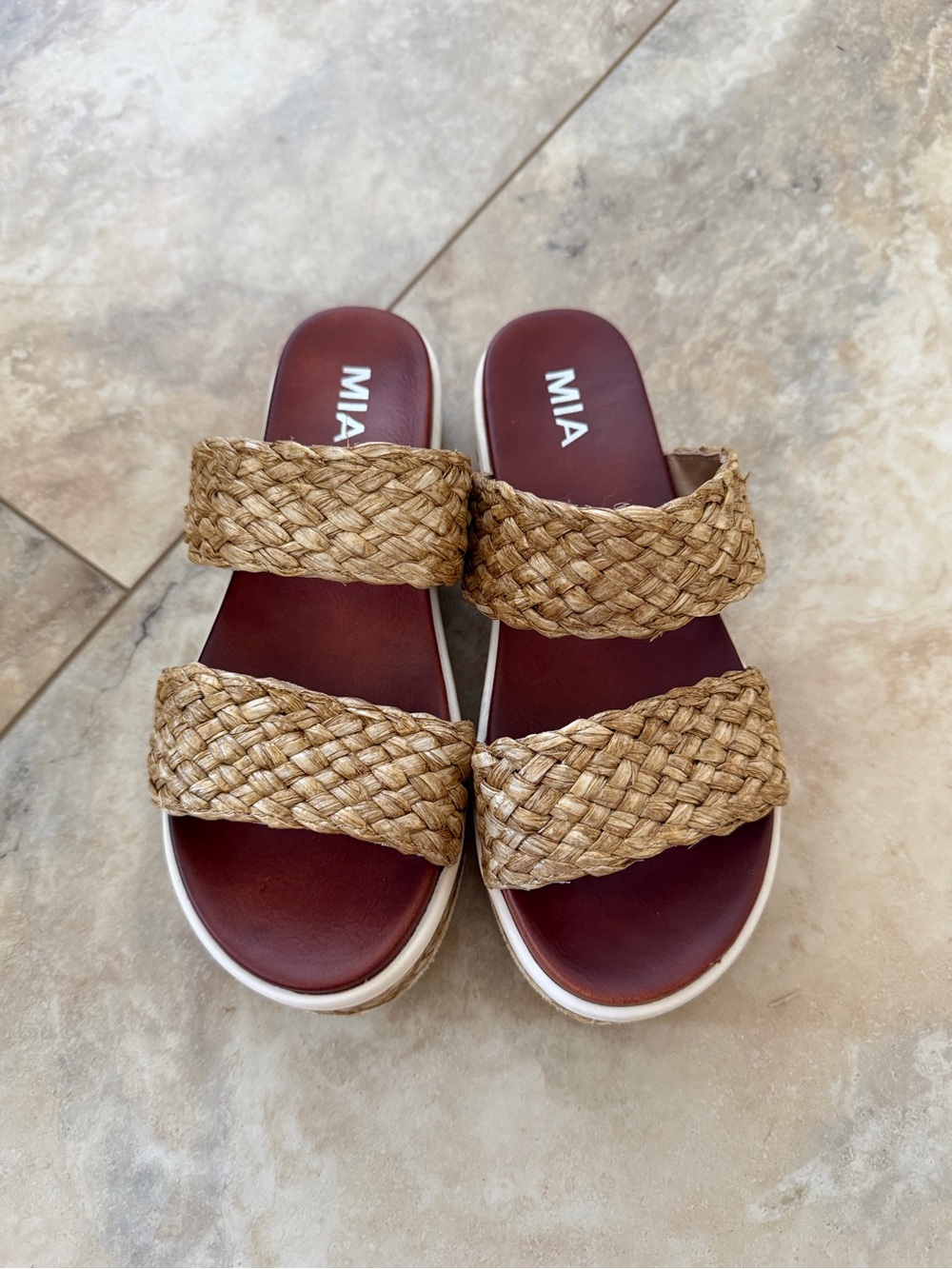 MIA Braided Tan Platform Slide Sandals - Picture 2 of 8
